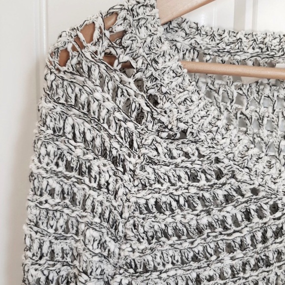 LOFT Chunky V-Neck Open Knit Sweater, Gray & White Marled | Sz S - Picture 4 of 9